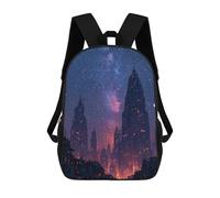 sinyumoney 3D Printed Children's School Bags Galactic Cityscape Backpack Travel Lightweight Backpack Book Bags Kids Boys Girls School Bag 17inch