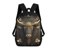 sinyumoney 3D Printed Children's School Bags Golden Bull Portrait-3 Backpack Travel Lightweight Backpack Book Bags Kids Boys Girls School Bag 17inch