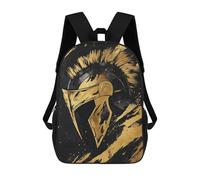 sinyumoney 3D Printed Children's School Bags Golden Spartan Helmet Art Print-1 Backpack Travel Lightweight Backpack Book Bags Kids Boys Girls School Bag 17inch