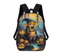 sinyumoney 3D Printed Children's School Bags Halloween Witch with Pumpkins Backpack Travel Lightweight Backpack Book Bags Kids Boys Girls School Bag 17inch