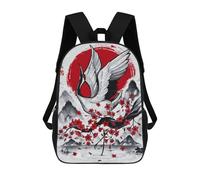 sinyumoney 3D Printed Children's School Bags Japanese Crane Ink Wash Backpack Travel Lightweight Backpack Book Bags Kids Boys Girls School Bag 17inch
