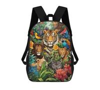 sinyumoney 3D Printed Children's School Bags Jungle Majesty Big Cats in Bloom Backpack Travel Lightweight Backpack Book Bags Kids Boys Girls School Bag 17inch