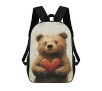 sinyumoney 3D Printed Children's School Bags Love Bear Holding Heart Backpack Travel Lightweight Backpack Book Bags Kids Boys Girls School Bag 17inch