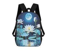 sinyumoney 3D Printed Children's School Bags Lunar Lotus Reflections Backpack Travel Lightweight Backpack Book Bags Kids Boys Girls School Bag 17inch