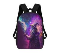 sinyumoney 3D Printed Children's School Bags Magical Wizard with Rainbow Wand Backpack Travel Lightweight Backpack Book Bags Kids Boys Girls School Bag 17inch
