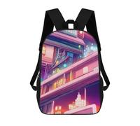 sinyumoney 3D Printed Children's School Bags Neon Cityscape Backpack Travel Lightweight Backpack Book Bags Kids Boys Girls School Bag 17inch