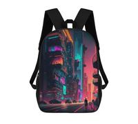 sinyumoney 3D Printed Children's School Bags Neon Cityscape Future Urban Landscape Backpack Travel Lightweight Backpack Book Bags Kids Boys Girls School Bag 17inch