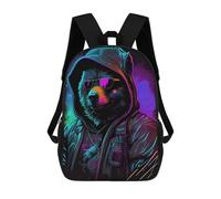 sinyumoney 3D Printed Children's School Bags Neon Hooded Bear Art Print Backpack Travel Lightweight Backpack Book Bags Kids Boys Girls School Bag 17inch