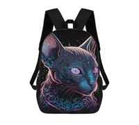 sinyumoney 3D Printed Children's School Bags Neon Mystic Cat Portrait Backpack Travel Lightweight Backpack Book Bags Kids Boys Girls School Bag 17inch