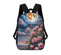 sinyumoney 3D Printed Children's School Bags Night Rose Garden Moonlit Sky Backpack Travel Lightweight Backpack Book Bags Kids Boys Girls School Bag 17inch