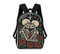 sinyumoney 3D Printed Children's School Bags Skeletal Embrace Amidst Roses And Thorns Backpack Travel Lightweight Backpack Book Bags Kids Boys Girls School Bag 17inch