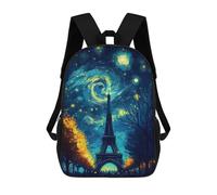 sinyumoney 3D Printed Children's School Bags Starry Night Paris Backpack Travel Lightweight Backpack Book Bags Kids Boys Girls School Bag 17inch