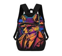 sinyumoney 3D Printed Children's School Bags Stylish Fox in Hat And Sunglasses Backpack Travel Lightweight Backpack Book Bags Kids Boys Girls School Bag 17inch