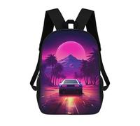 sinyumoney 3D Printed Children's School Bags Synthwave Car Backpack Travel Lightweight Backpack Book Bags Kids Boys Girls School Bag 17inch
