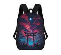 sinyumoney 3D Printed Children's School Bags Torii Gate Under Moonlit Sky Backpack Travel Lightweight Backpack Book Bags Kids Boys Girls School Bag 17inch