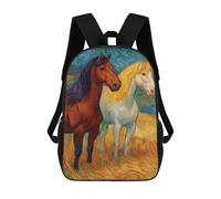 sinyumoney 3D Printed Children's School Bags Two Painted Horses Backpack Travel Lightweight Backpack Book Bags Kids Boys Girls School Bag 17inch