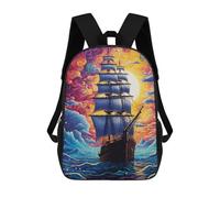 sinyumoney 3D Printed Children's School Bags Whimsical Sailing Voyage Backpack Travel Lightweight Backpack Book Bags Kids Boys Girls School Bag 17inch
