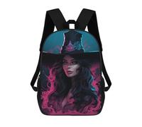 sinyumoney 3D Printed Children's School Bags Witch with Hat Backpack Travel Lightweight Backpack Book Bags Kids Boys Girls School Bag 17inch