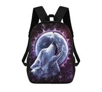 sinyumoney 3D Printed Children's School Bags Wolf Howling at Moon Art Print Backpack Travel Lightweight Backpack Book Bags Kids Boys Girls School Bag 17inch