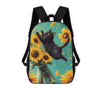 sinyumoney 3D Printed Children's School Black Cat And Sunflowers Backpack for Kids High Capacity Travel Rucksacks Book Bags Kids School Bag Back Pack 17inch
