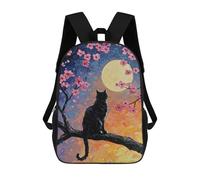 sinyumoney 3D Printed Children's School Black Cat Under Full Moon Backpack for Kids High Capacity Travel Fashion Rucksacks Kids School Bag Casual Back Pack 17inch