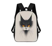 sinyumoney 3D Printed Children's School Black Cat Vector Portrait with Glowing Orange Eyes Backpack for Kids High Capacity Travel Fashion Rucksacks Kids School Bag Casual Back Pack 17inch