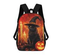 sinyumoney 3D Printed Children's School Black Cat Witch Halloween Backpack for Kids High Capacity Travel Fashion Rucksacks Kids School Bag Casual Back Pack 17inch