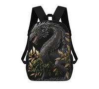 sinyumoney 3D Printed Children's School Black Dragon with Golden Leaves Backpack for Kids High Capacity Travel Rucksacks Book Bags Kids School Bag Back Pack 17inch