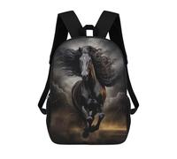 sinyumoney 3D Printed Children's School Black Horse Galloping Backpack for Kids High Capacity Travel Fashion Rucksacks Kids School Bag Casual Back Pack 17inch