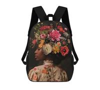 sinyumoney 3D Printed Children's School Black Woman Floral Flowers Backpack for Kids High Capacity Travel Rucksacks Book Bags Kids School Bag Back Pack 17inch