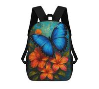 sinyumoney 3D Printed Children's School Blue Butterfly And Orange Flowers Painting Backpack for Kids High Capacity Travel Fashion Rucksacks Kids School Bag Casual Back Pack 17inch