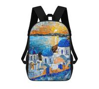 sinyumoney 3D Printed Children's School Blue Domes of Greece Backpack for Kids High Capacity Travel Rucksacks Book Bags Kids School Bag Back Pack 17inch