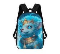 sinyumoney 3D Printed Children's School Blue Fantasy Cat Jewelry Set Backpack High Capacity Travel Book Bags Fashion Rucksacks Kids School Casual Back Pack 17inch