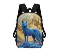 sinyumoney 3D Printed Children's School Blue Wolf Moon Backpack for Kids High Capacity Travel Rucksacks Book Bags Kids School Bag Back Pack 17inch