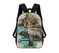 sinyumoney 3D Printed Children's School Budapest in Watercolor Backpack High Capacity Travel Book Bags Fashion Rucksacks Kids School Casual Back Pack 17inch