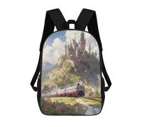 sinyumoney 3D Printed Children's School Castle in The Sky Train Backpack for Kids High Capacity Travel Rucksacks Book Bags Kids School Bag Back Pack 17inch