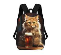 sinyumoney 3D Printed Children's School Cat Drinks Beer Backpack for Kids High Capacity Travel Fashion Rucksacks Kids School Bag Casual Back Pack 17inch