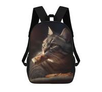 sinyumoney 3D Printed Children's School Cat Eating Pizza Slice Backpack for Kids High Capacity Travel Fashion Rucksacks Kids School Bag Casual Back Pack 17inch