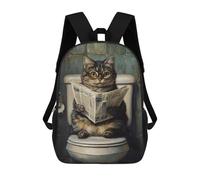 sinyumoney 3D Printed Children's School Cat Reading Newspaper on Toilet-6 Backpack High Capacity Travel Book Bags Fashion Rucksacks Kids School Casual Back Pack 17inch