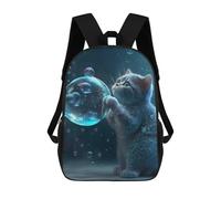 sinyumoney 3D Printed Children's School Cats And Soap Bubbles Backpack for Kids High Capacity Travel Rucksacks Book Bags Kids School Bag Back Pack 17inch