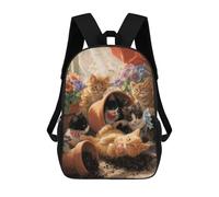 sinyumoney 3D Printed Children's School Cats Flower Pot Painting Backpack High Capacity Travel Book Bags Fashion Rucksacks Kids School Casual Back Pack 17inch