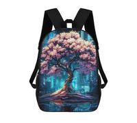 sinyumoney 3D Printed Children's School Cherry Blossom Cityscape Backpack High Capacity Travel Book Bags Fashion Rucksacks Kids School Casual Back Pack 17inch