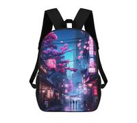 sinyumoney 3D Printed Children's School Cherry Blossom Night Market Backpack for Kids High Capacity Travel Rucksacks Book Bags Kids School Bag Back Pack 17inch