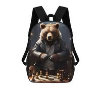 sinyumoney 3D Printed Children's School Chess Bear Playing Backpack High Capacity Travel Book Bags Fashion Rucksacks Kids School Casual Back Pack 17inch