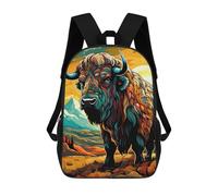 sinyumoney 3D Printed Children's School Colorful Bison Portrait-2 Backpack for Kids High Capacity Travel Rucksacks Book Bags Kids School Bag Back Pack 17inch