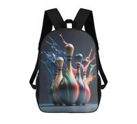 sinyumoney 3D Printed Children's School Colorful Bowling Pins with Paint Splashes Backpack for Kids High Capacity Travel Rucksacks Book Bags Kids School Bag Back Pack 17inch