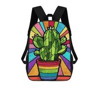 sinyumoney 3D Printed Children's School Colorful Cactus Stained Glass Art Backpack for Kids High Capacity Travel Rucksacks Book Bags Kids School Bag Back Pack 17inch