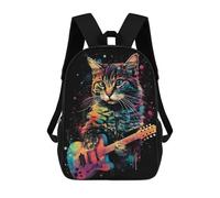 sinyumoney 3D Printed Children's School Colorful Cat Playing Guita Backpack High Capacity Travel Book Bags Fashion Rucksacks Kids School Casual Back Pack 17inch