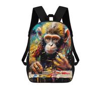 sinyumoney 3D Printed Children's School Colorful Chimpanzee Artist Backpack for Kids High Capacity Travel Rucksacks Book Bags Kids School Bag Back Pack 17inch