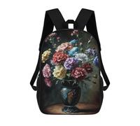 sinyumoney 3D Printed Children's School Colorful Floral Arrangement in Decorative Vase Backpack for Kids High Capacity Travel Fashion Rucksacks Kids School Bag Casual Back Pack 17inch